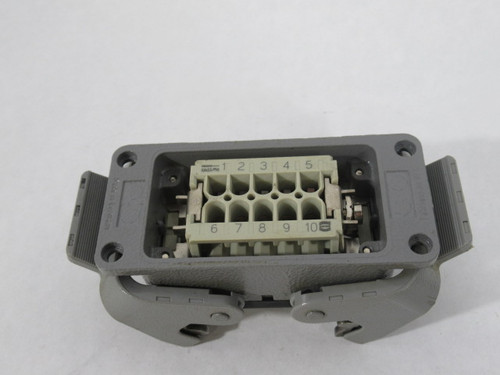 Harting 09330102601 HAN-10-E-M 10 Pin Connector w/2 Latch Enclosure USED