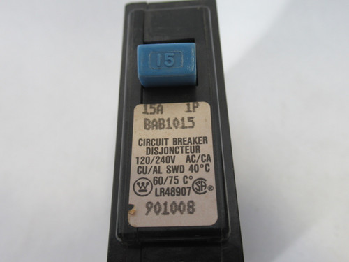 Westinghouse BAB1015 Circuit Breaker 15A 120/240V 1 Pole USED