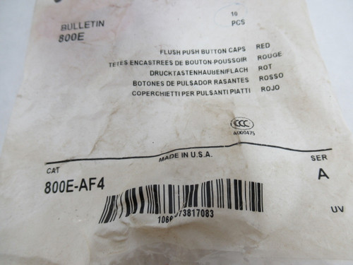 Allen-Bradley 800E-AF4 Series A Flush Red Push Button Cap Lot of 8 ! NWB !