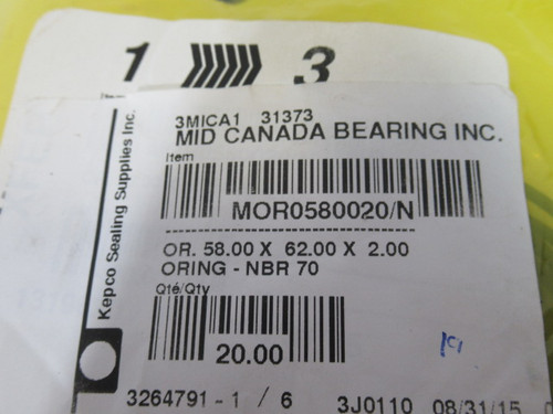 Kepco MOR0580020/N NBR 70 O-Ring 58.00mmOD 62.00mmOD 2.00mmW Lot of 19 ! NWB !