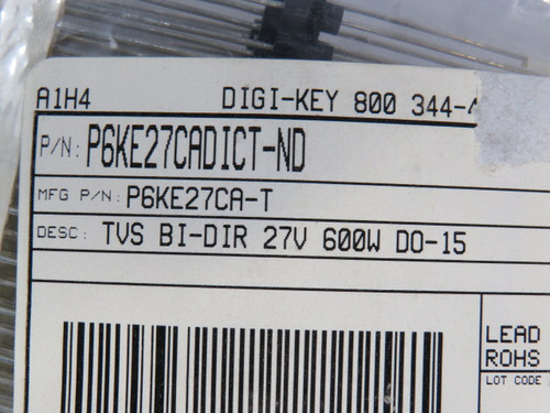 Diodes Inc P6KE27CA-T TVS Diode 27V 600W DO-15 Lot of 100 ! NOP !