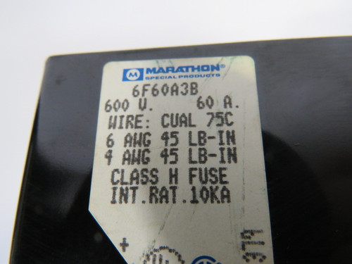 Marathon 6F60A3B Fuse Holder 60A 600V 3-Pole USED