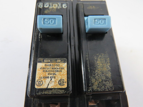 Westinghouse BAB2050 Circuit Breaker 50A 2P MISSING SWITCH BRACKET USED