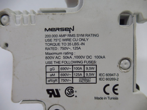 Mersen Ferraz Shawmut US221I Fuse Holder 125A 750VAC 1 Pole USED