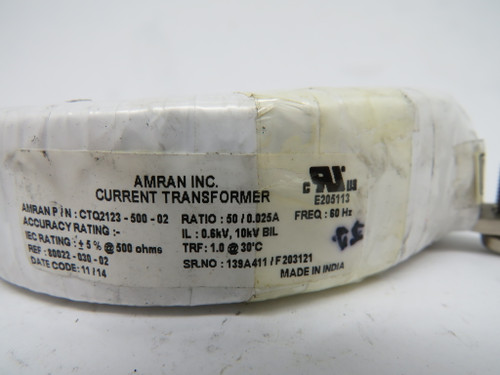 Amran CTQ2123-500-02 Current Transformer Ratio 50/0.025A +/-5%@500ohms USED