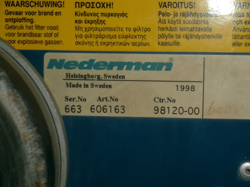 Nederman 606163 Filter Box Extraction Unit 1HP USED