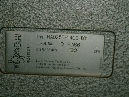 Busch RA0250-C406-1101 Vacuum Pump 180 CFM NO MOTOR USED