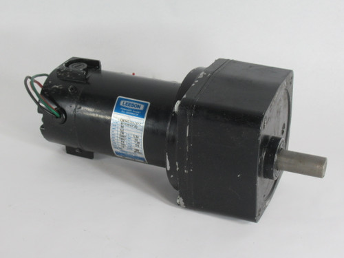 Leeson DC Gearmotor 180:1 341 In-Lbs 1/8HP 14RPM 90VDC 34 TENV 1.0A NO KEY USED