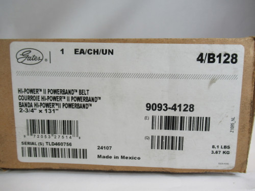 Gates 4/B128 Hi-Power II V-Belt 4-Band 2-3/4" Width 131" Length NEW