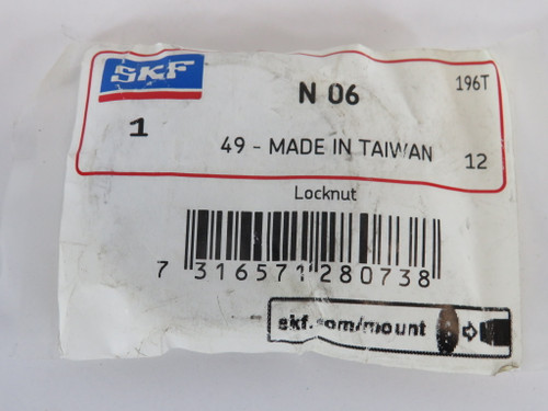 SKF N-06 Lock Nut 1.173"-18 Thread 1.5"Face 0.416"W NWB