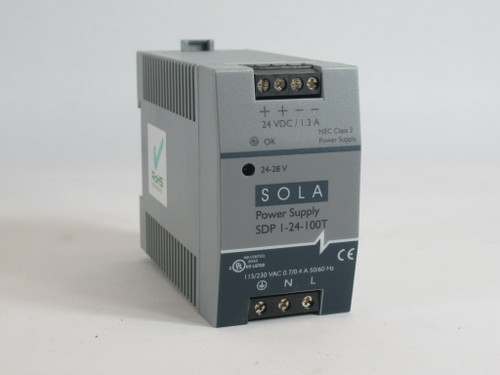 Sola SDP-1-24-100T Power Supply 24VDC 1.3A Out 115/230V 0.7/0.4A In BOX DMG NEW