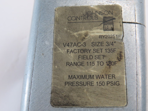 Johnson Controls V47AC-3 Temperature Actuated Modulating Valve 3/4" USED