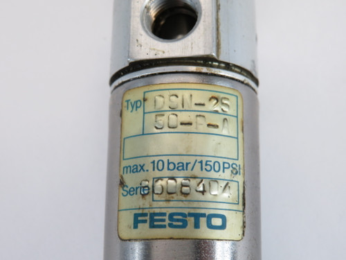 Festo DSN-25-50-P-A Pneumatic Cylinder 10 bar 150 psi 25mm Bore 50mm Stroke USED