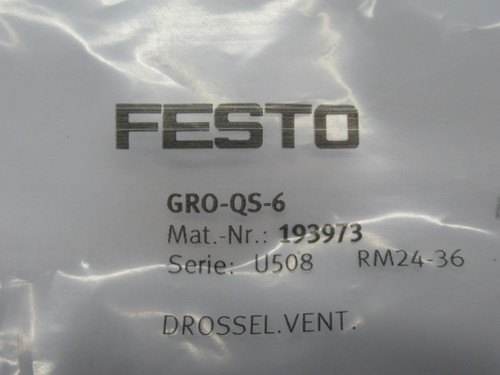 Festo 193973 GRO-QS-6 Throttle Flow Control Valve 6mm Tube 245l/min 0-10 bar NWB