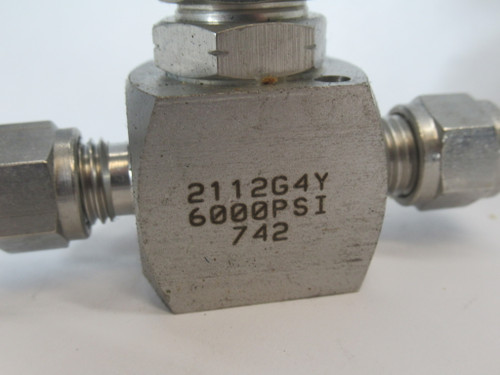 Hoke 2112G4Y Screwed Bonnet Needle Valve 1/4" 6000 psig 70F NOP