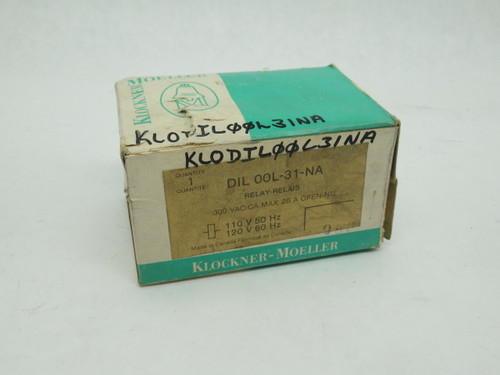 Klockner-Moeller DIL00L-31-NA Relay 20A 3NO 1NC 110/120V 50/60Hz SHELF WEAR NEW
