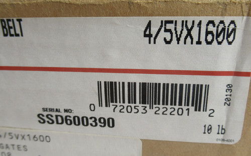 Gates 4/5VX1600 9389-4160 Cogged V-Belt 160"L 5/8"W Per Strand 0.54"T SEALED NEW
