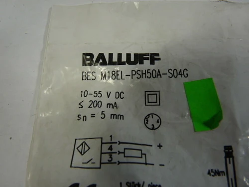 Balluff BESM18EL-PSH50A-S04G Proximity Sensor 10-55VDC 200mA 5mm Distance NWB