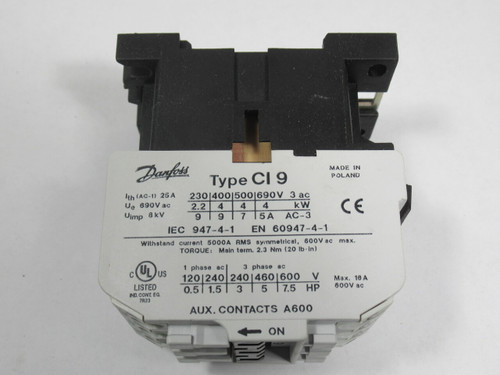 Danfoss 037H0021-23 CI 9  Contactor 25A 110V 50/60Hz NOP