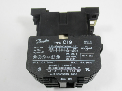 Danfoss 037H0021-94 CI 9 Contactor 16A 500/600V 50/60Hz NOP
