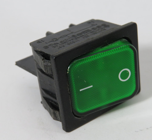 Generic 1835 Green Illuminated Rocker Switch DPST OFF-ON 6/10(4)A 250VAC USED