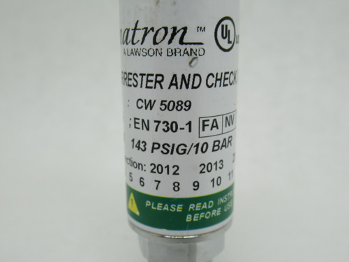 Lawson CW5089 Cronatron Flashback Arrester and Check Valve 143 psig 10 bar NOP