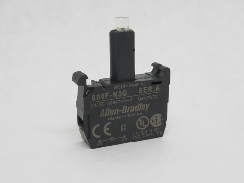 Allen-Bradley 800F-N3G Series A LED Module 24mA 24VAC/DC 22mm Green USED