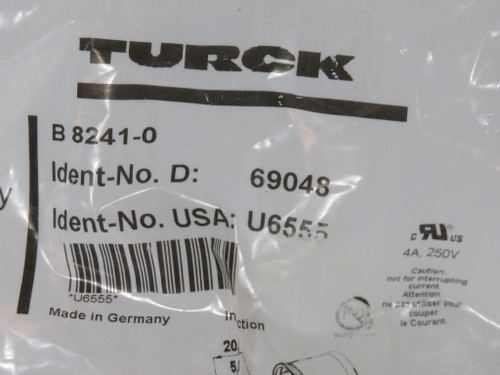 Turck B8241-0 69048 Field Wireable Connector 4A 250V 4-Pin SHELF WEAR NWB