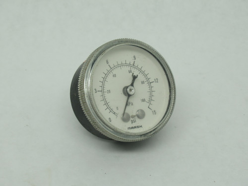 Marsh J2040 Dry Pressure Gauge 0-15 psi 2" Diameter 1/4" NPT Center Back USED