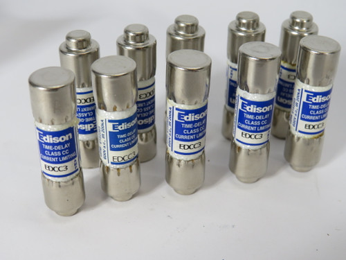 Edison EDCC3 Time Delay Current Limiting Fuse 3A 600VAC Lot of 10 USED