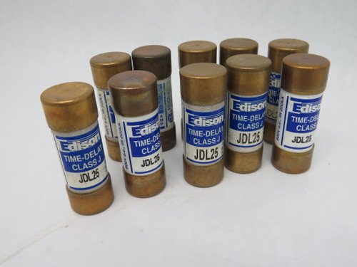 Edison JDL25 Time Delay Fuse 25A 600VAC Lot of 10 USED