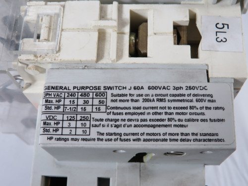 Telemecanique Square D J60A Disconnect Switch 60A 600VAC 250VDC 3P 3Ph USED