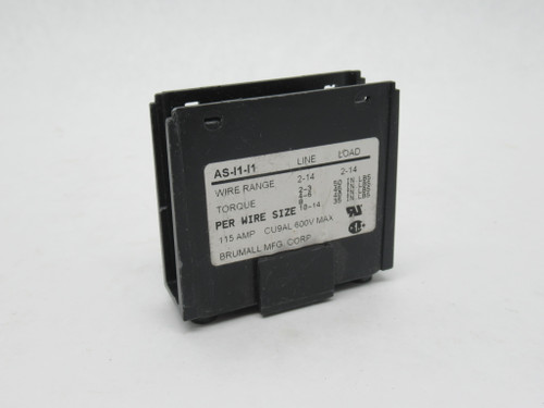 Brumall AS-I1-I1 Power Distribution Block 115A 600V 1P 2-14 AWG SHELF WEAR NOP
