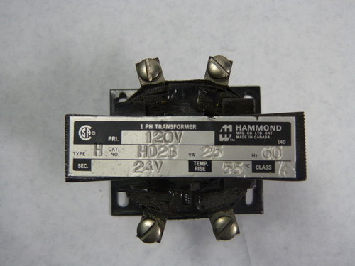 Hammond HD2G Type H Class A Transformer 25VA Pri 120V Sec 24V 60Hz 1Ph USED