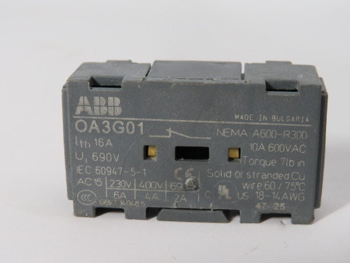 ABB OA3G01 1SCA022456R7410 Auxiliary Contact for Safety Disconnect 1NC USED