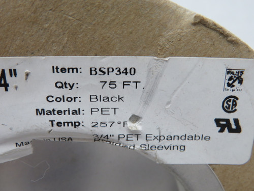 HellermannTyton 170-03002 3/4" Black PET Expandable Braided Sleeving 75' NOP