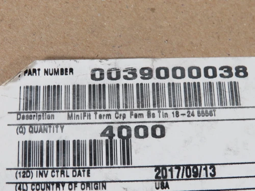 Molex 39000038 Mini-Fit Female Crimp Terminal 18-24AWG CUT LENGTH NEW