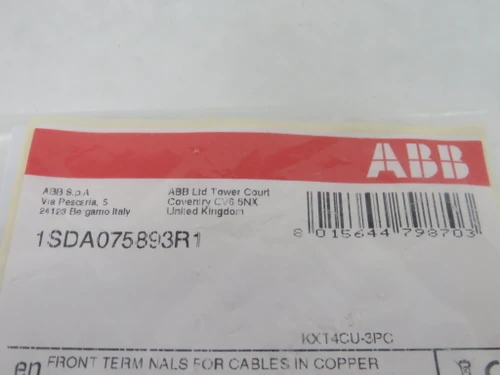 ABB KXT4CU-3PC 1SDA075893R1 Circuit Breaker Front Terminal Kit 3Pk HOLEY BAG NWB