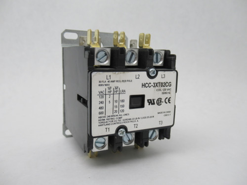 Hartland Controls HCC-3XT02CG Contactor 3P 30FLA 120VAC 50/60Hz SHELF WEAR NOP