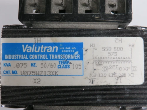 Valutran V075WZ13XK Industrial Control Transformer 75VA Pri 550/575/600V USED