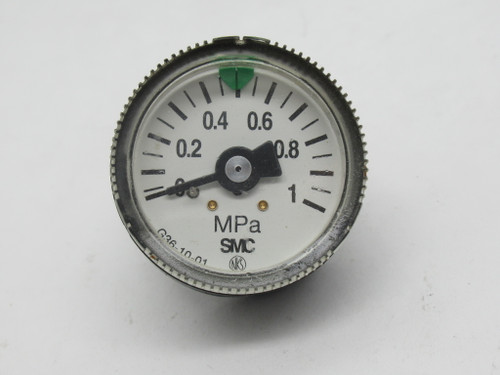 SMC G36-10-01 Dry Pressure Gauge 0-1 MPa 37.5mm Diameter R1/8" USED