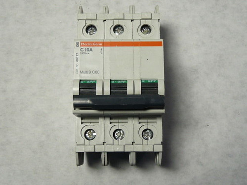 Merlin Gerin 60177 C60N-C10A Miniature Circuit Breaker 10A 240VAC 3P USED