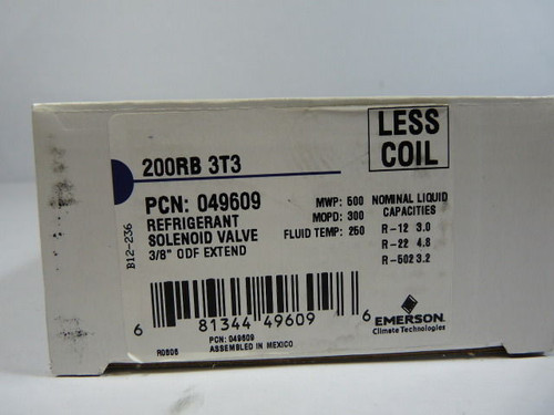 Emerson 200RB-3T3 Solenoid Valve 3/8" ! NEW !