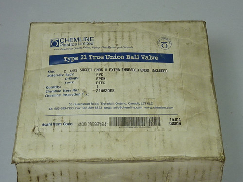 Chemline 21A020ES PVC Ball Valve 2" Type 21 True Union ! NEW !