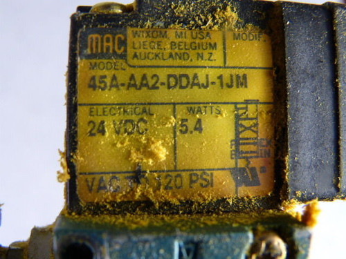 Mac Valves Inc  45A-AA2-DDAJ-1JM Single Solenoid Control Valve 5.4W 24VDC USED