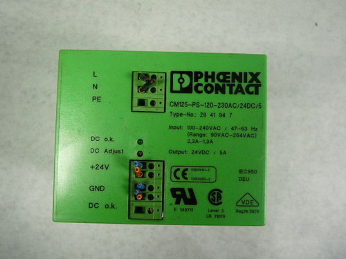 Phoenix Contact 2941947 CM125-PS-120-230AC/24DC/5 Power Supply 90-264VAC USED