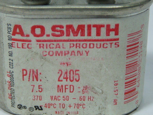 AO Smith 2405 Capacitor 50-60Hz 7.5 MFD USED