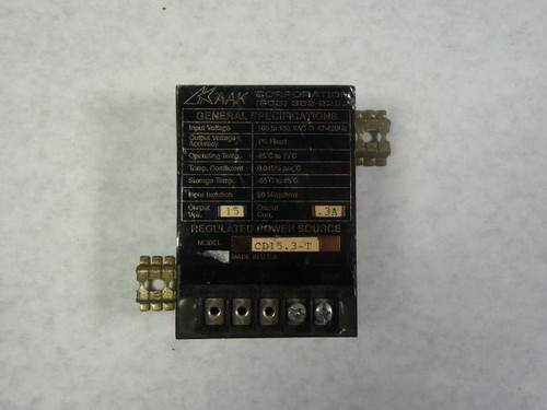 AAK CD15.3-T Regulated Power Source .3A 15VDC USED