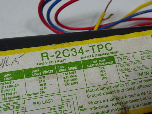 Philips R-2C34-TPC Ballast 120 Volts 0.71Amps 60HZ USED