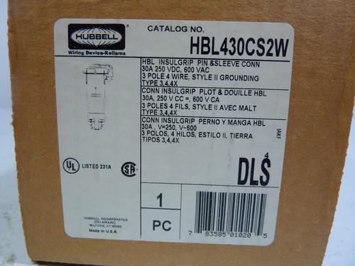 Hubbell HBL430CS2W Connector 30 Amp 600V ! NEW !